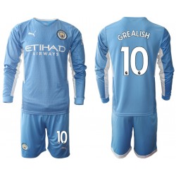 Camisola Manchester City Jack Grealish 10 Criança Equipamento Primeiro 2021-2022 Manga Comprida